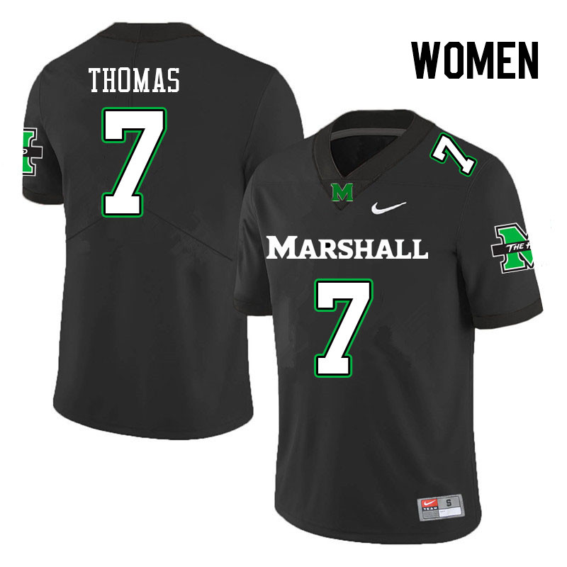 Women #7 Chris Thomas Marshall Thundering Herd College Football Jerseys Stitched-Black - Click Image to Close